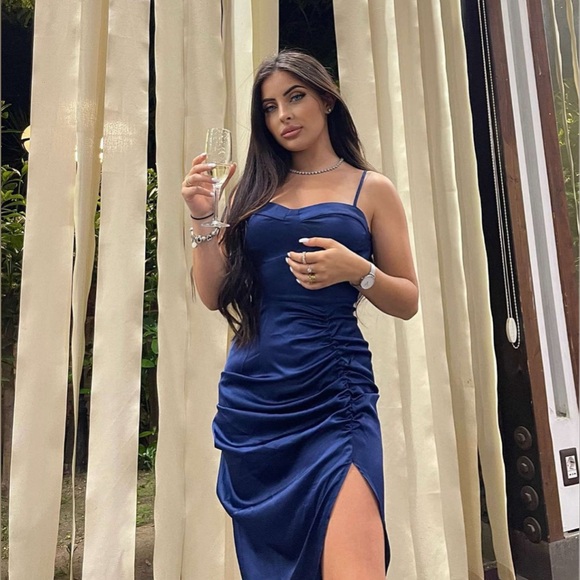 Cider Illusion Ruched Midnight Blue Asymmetrical Dress NWT Medium - Picture 10 of 13